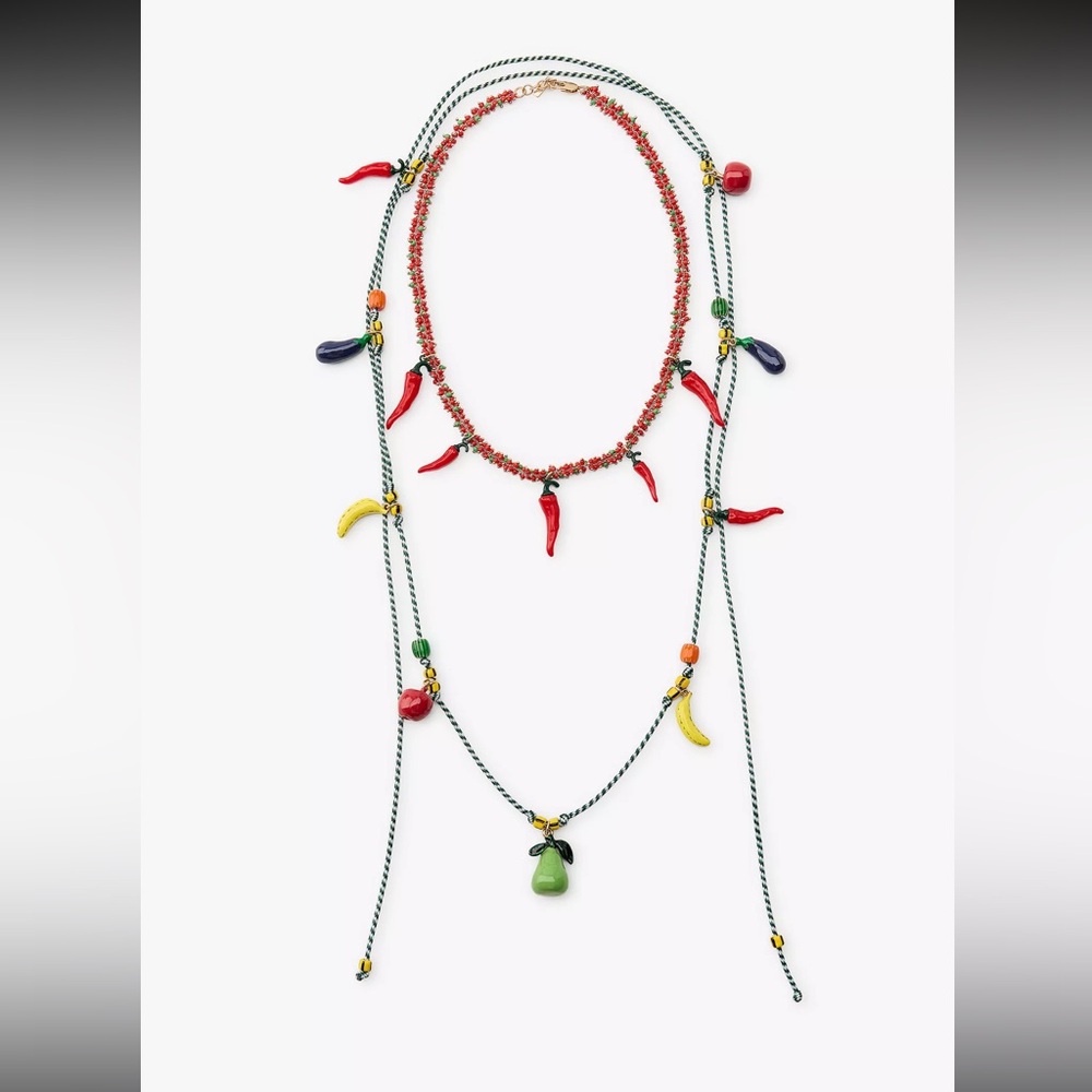 Double Strand Cord and Fruit Beaded Necklace